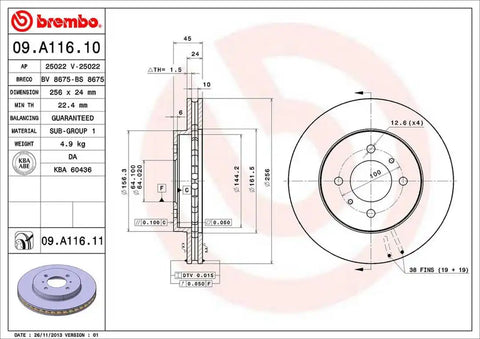 BREMBO 09A11611C02 DISC BRAKE ROTOR