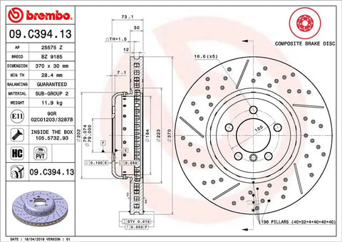 BREMBO 09C39413C02 DISC BRAKE ROTOR