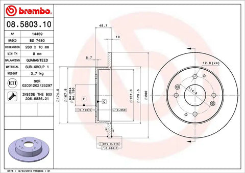BREMBO 08580310C02 DISC BRAKE ROTOR
