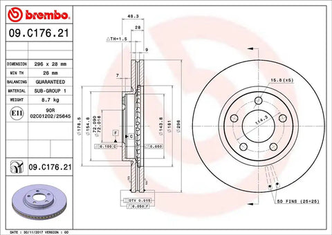 BREMBO 09C17621C02 DISC BRAKE ROTOR