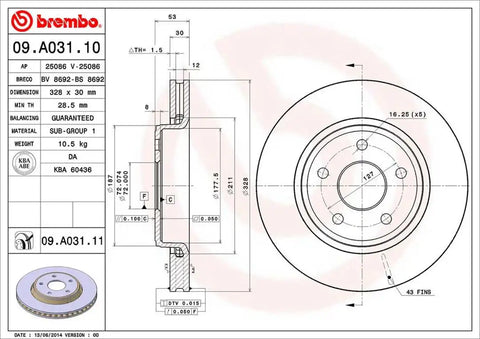 BREMBO 09A03111C02 DISC BRAKE ROTOR