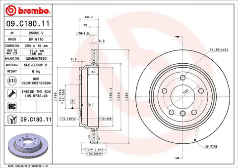 BREMBO 09C18011C02 DISC BRAKE ROTOR