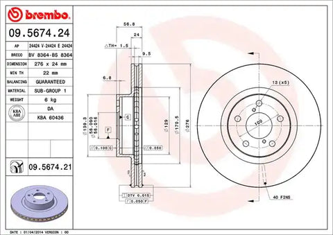 BREMBO 09567421C02 DISC BRAKE ROTOR