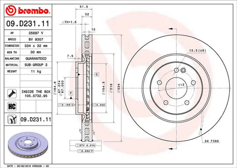 BREMBO 09D23111C02 DISC BRAKE ROTOR