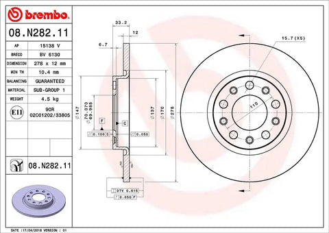 BREMBO 08N28211C02 DISC BRAKE ROTOR