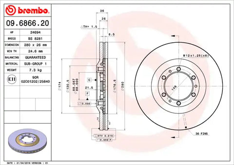 BREMBO 09686620C02 DISC BRAKE ROTOR
