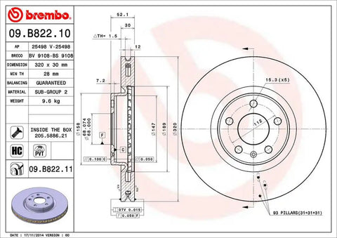 BREMBO 09B82211C02 DISC BRAKE ROTOR