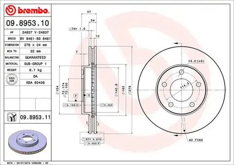BREMBO 09895311C02 DISC BRAKE ROTOR
