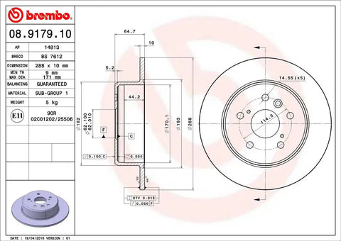BREMBO 08917910C02 DISC BRAKE ROTOR