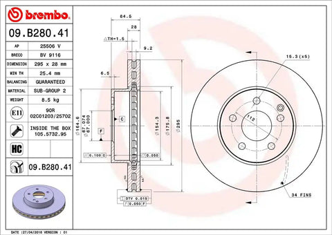 BREMBO 09B28041C02 DISC BRAKE ROTOR