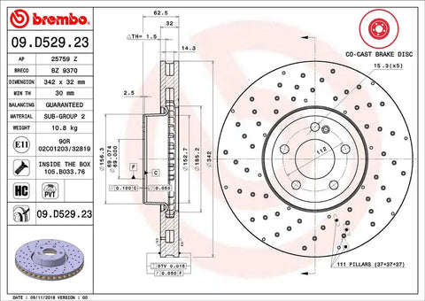 BREMBO 09D52923C02 DISC BRAKE ROTOR