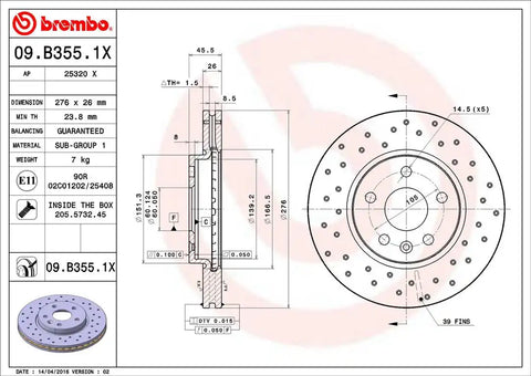 BREMBO 09B3551XC02 DISC BRAKE ROTOR