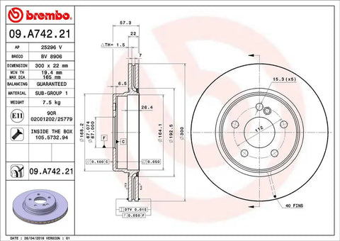 BREMBO 09A74221C02 DISC BRAKE ROTOR