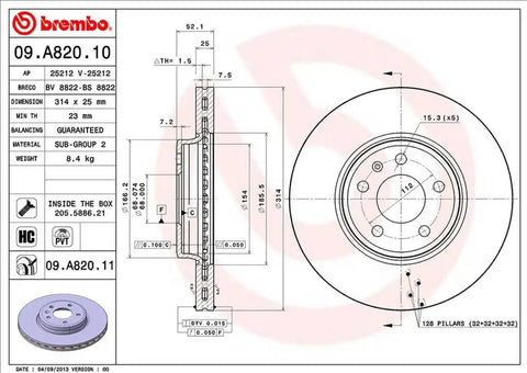 BREMBO 09A82011C02 DISC BRAKE ROTOR