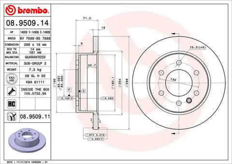 BREMBO 08950911C02 DISC BRAKE ROTOR