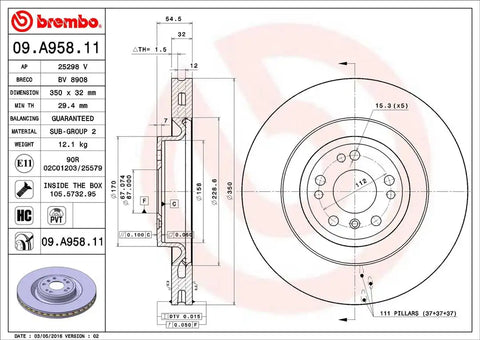 BREMBO 09A95811C02 DISC BRAKE ROTOR