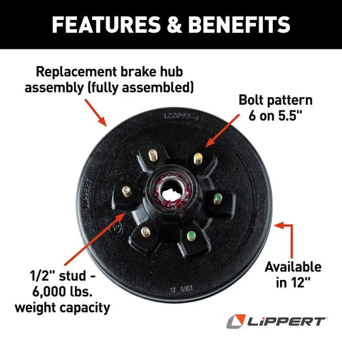 12' BRAKE HUB ASSEMBLY 6-5.5 BC; 1/