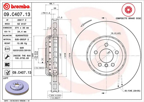 BREMBO 09C40713C02 DISC BRAKE ROTOR