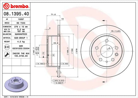 BREMBO 08139540C02 DISC BRAKE ROTOR