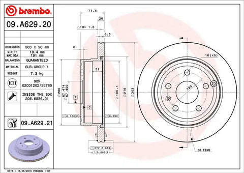 BREMBO 09A62921C02 DISC BRAKE ROTOR