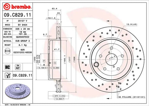 BREMBO 09C82911C02 DISC BRAKE ROTOR