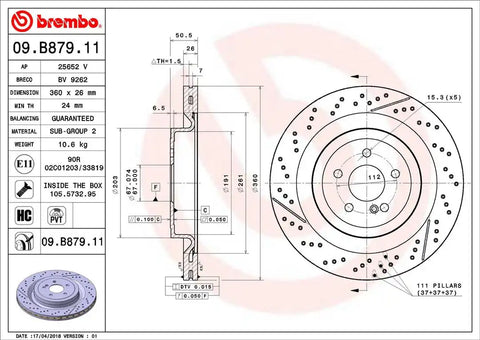BREMBO 09B87911C02 DISC BRAKE ROTOR