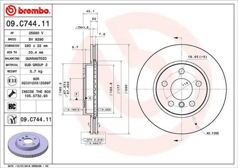 BREMBO 09C74411C02 DISC BRAKE ROTOR