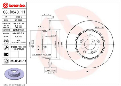 BREMBO 08D34011C02 DISC BRAKE ROTOR