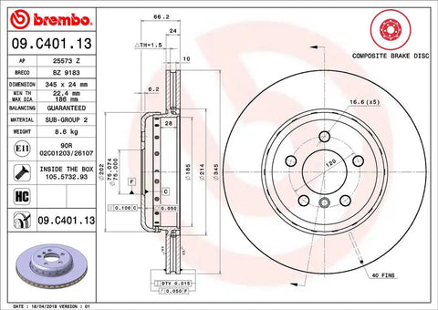 BREMBO 09C40113C02 DISC BRAKE ROTOR