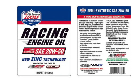 LUCAS OIL 10306 20W-50 SEMI SYN RACING
