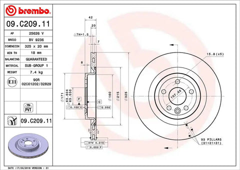 BREMBO 09C20911C02 DISC BRAKE ROTOR