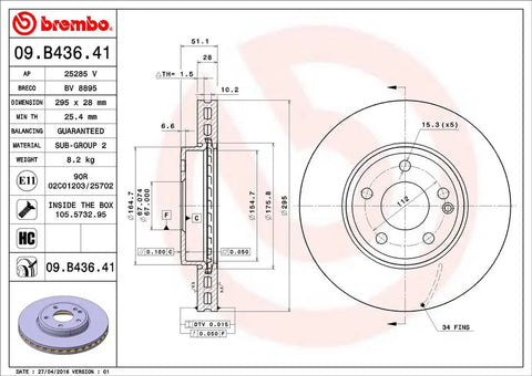 BREMBO 09B43641C02 DISC BRAKE ROTOR