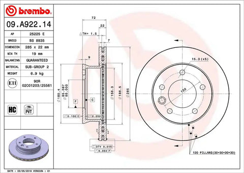BREMBO 09A92214C02 DISC BRAKE ROTOR