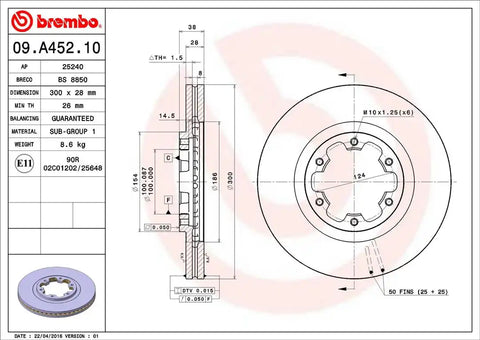 BREMBO 09A45210C02 DISC BRAKE ROTOR