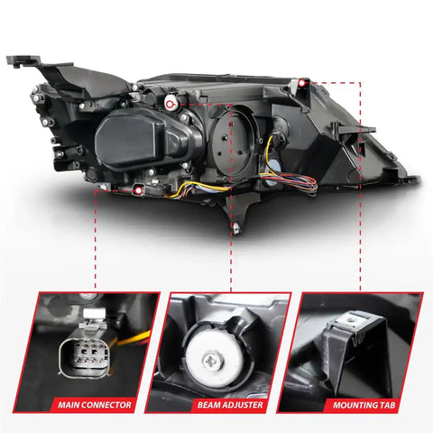 ANZO USA 121574 Headlight Assembly Halogen Bulb Projector Beam With LED Daytime Run