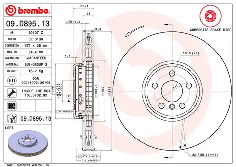 BREMBO 09D89513C02 DISC BRAKE ROTOR