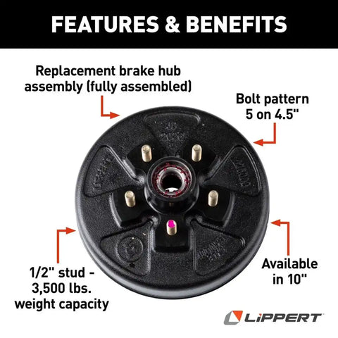 10' BRAKE HUB ASSEMBLY 5-4.5 BC; 1/