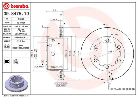 BREMBO 09847510C02 DISC BRAKE ROTOR