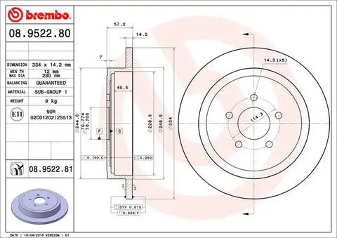 BREMBO 08952281C02 DISC BRAKE ROTOR