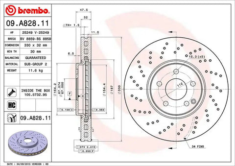 BREMBO 09A82811C02 DISC BRAKE ROTOR