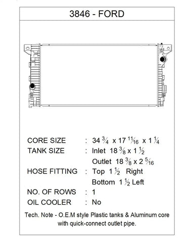 CSF RADIATOR 3846 FORD F-150 3.3L 2019-2018; FORD F-1