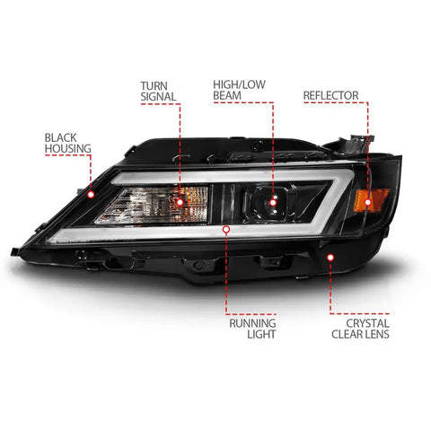 ANZO USA 121574 Headlight Assembly Halogen Bulb Projector Beam With LED Daytime Run