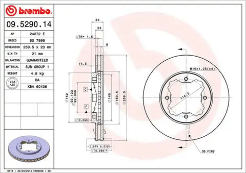 BREMBO 09529014C02 DISC BRAKE ROTOR