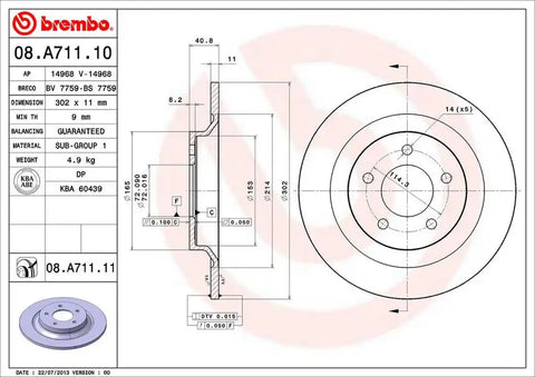 BREMBO 08A71111C02 DISC BRAKE ROTOR