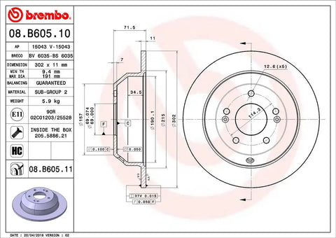 BREMBO 08B60511C02 DISC BRAKE ROTOR