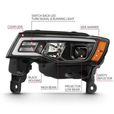 ANZO USA 111418 Headlight Assembly Halogen Bulb Projector Beam With Switchback Dayt