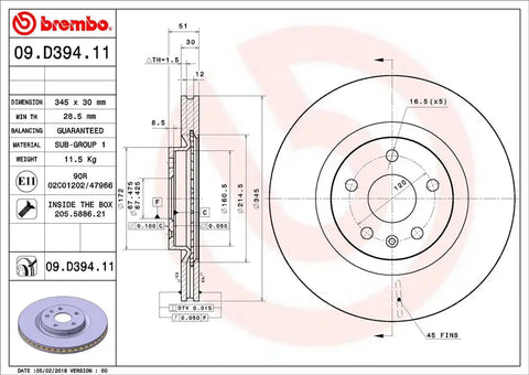 BREMBO 09D39411C02 DISC BRAKE ROTOR