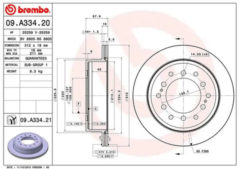 BREMBO 09A33421C02 DISC BRAKE ROTOR