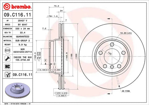 BREMBO 09C11611C02 DISC BRAKE ROTOR