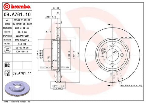 BREMBO 09A76111C02 DISC BRAKE ROTOR